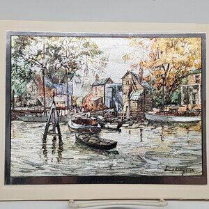 Vintage Lionel Barrymore Foil Art Print Old Red Bank Nautical Sailboats